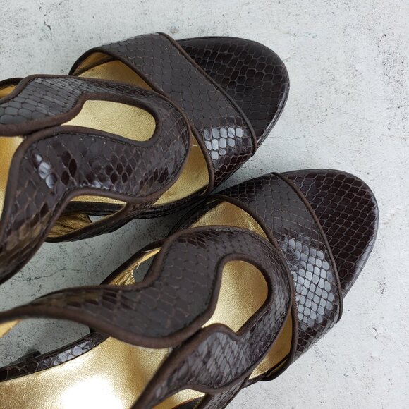 Coach Ivanah Python Sandals Heels Leather Snakeskin Chestnut size 9.5B - Picture 8 of 15